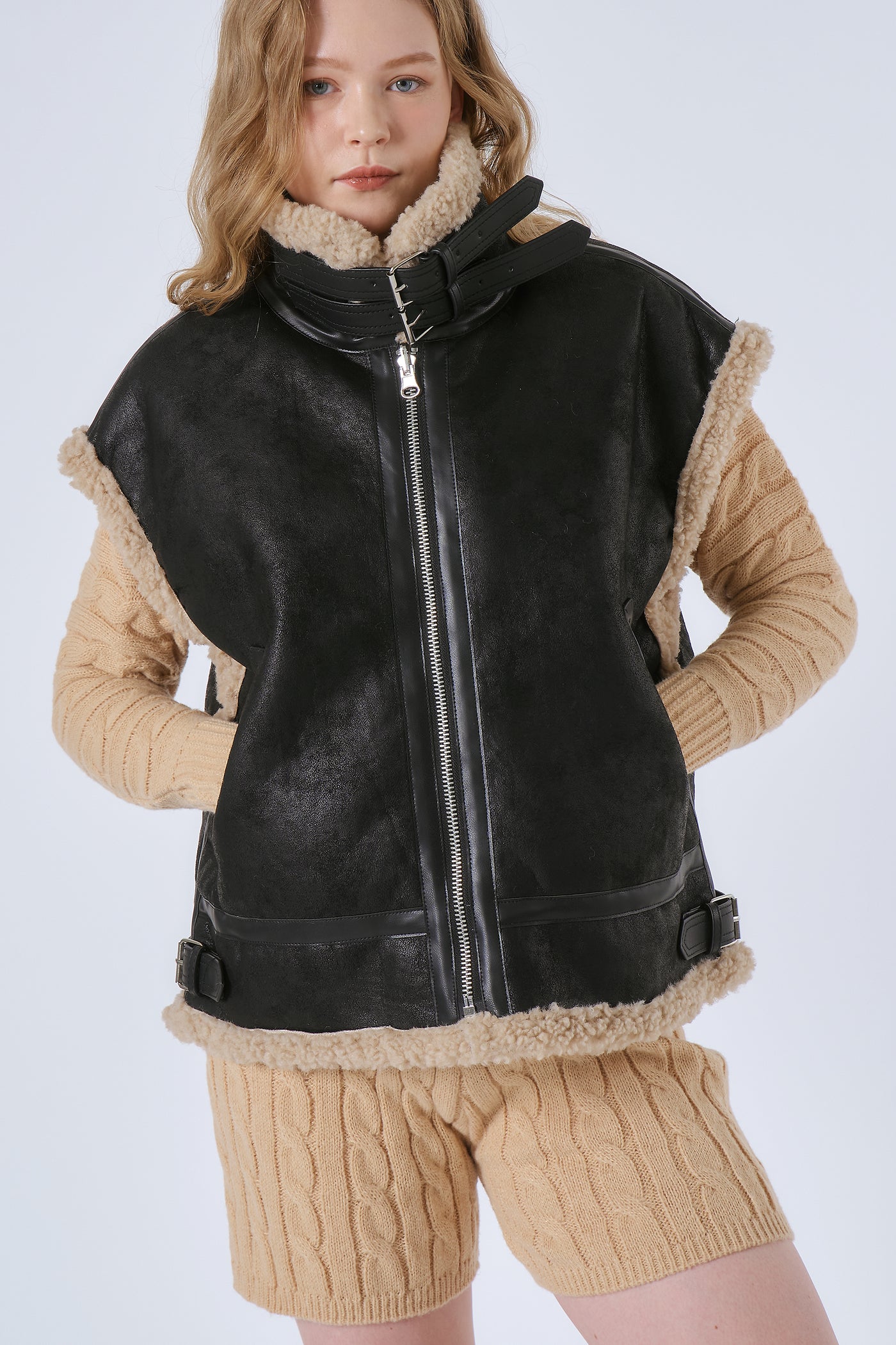 Maddie Oversized Shearling Vest Coat