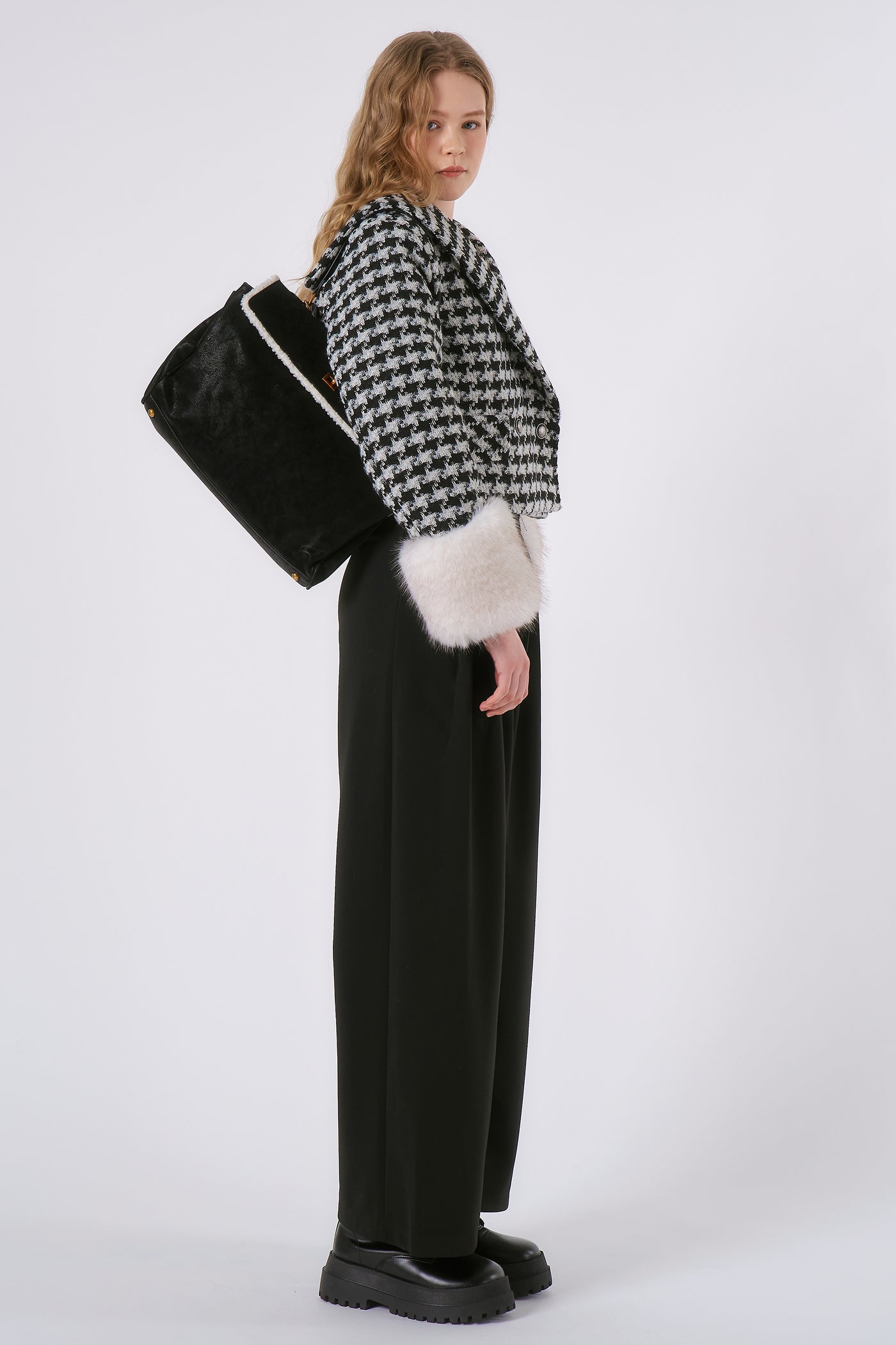 Poline Faux Fur Houndstooth Jacket