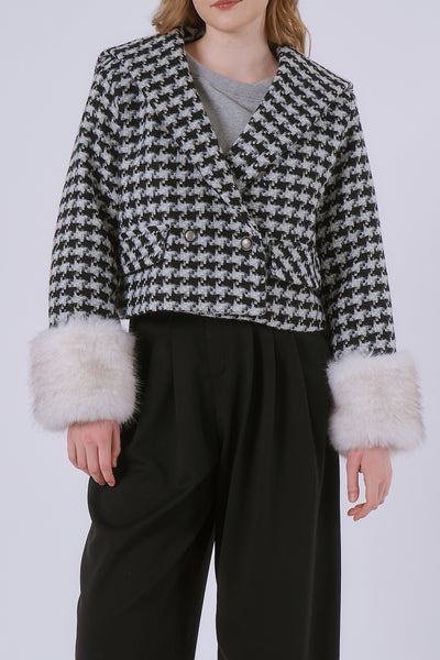 Poline Faux Fur Houndstooth Jacket