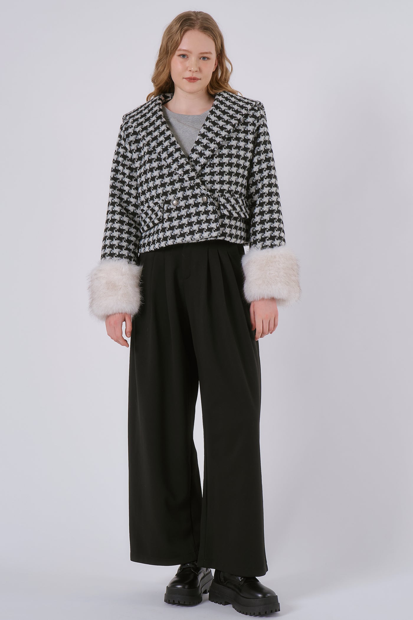 Poline Faux Fur Houndstooth Jacket