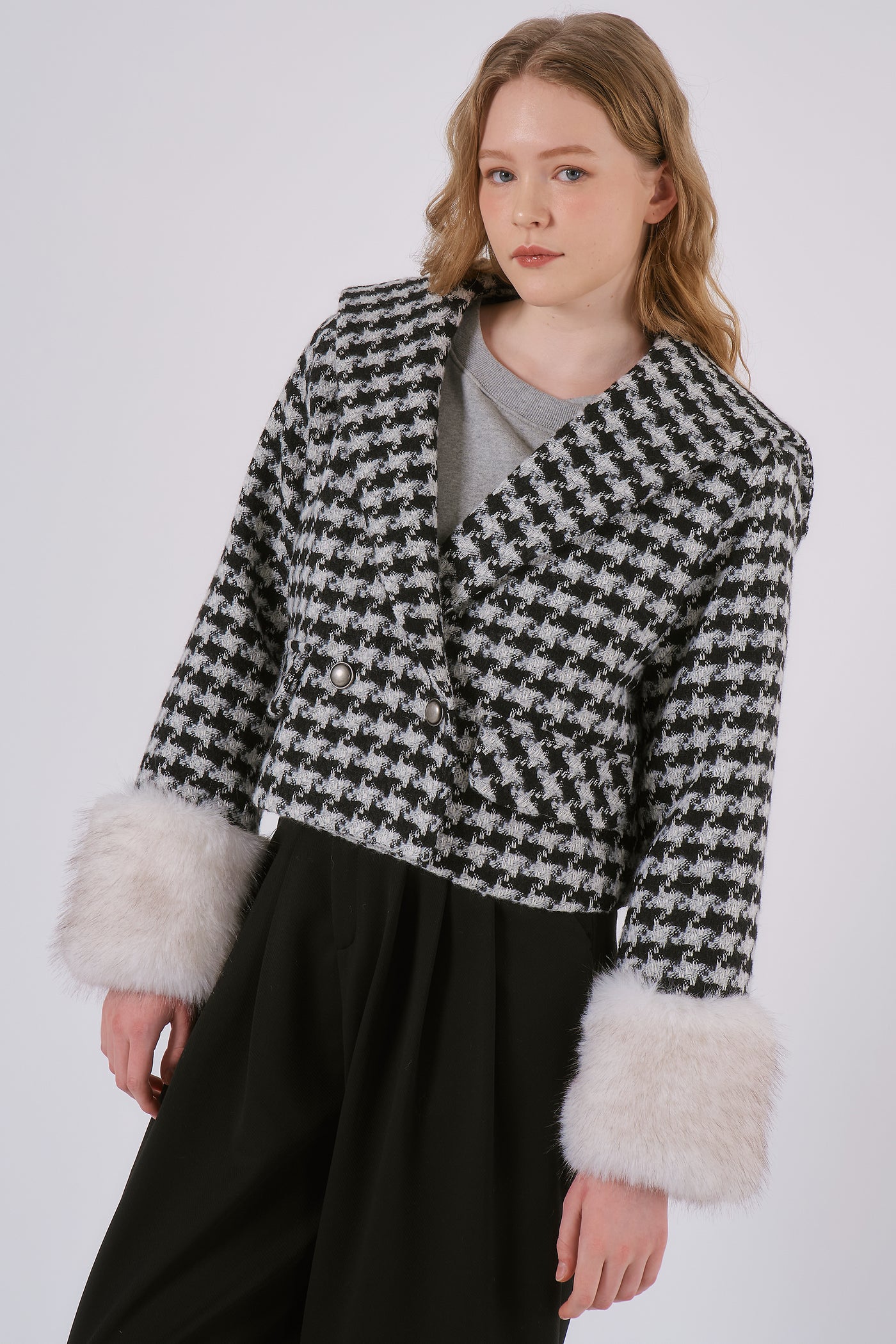 Poline Faux Fur Houndstooth Jacket