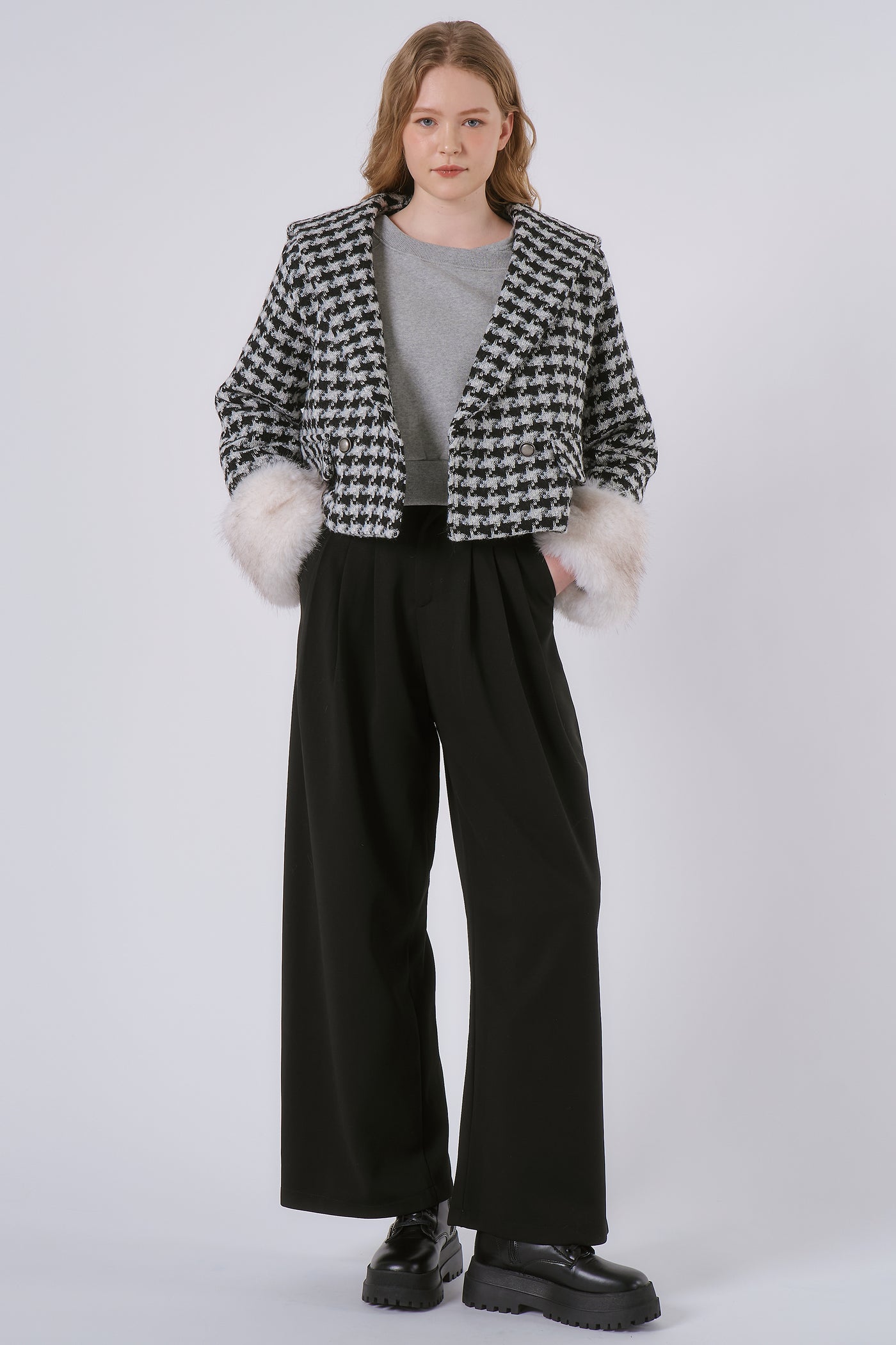 Poline Faux Fur Houndstooth Jacket