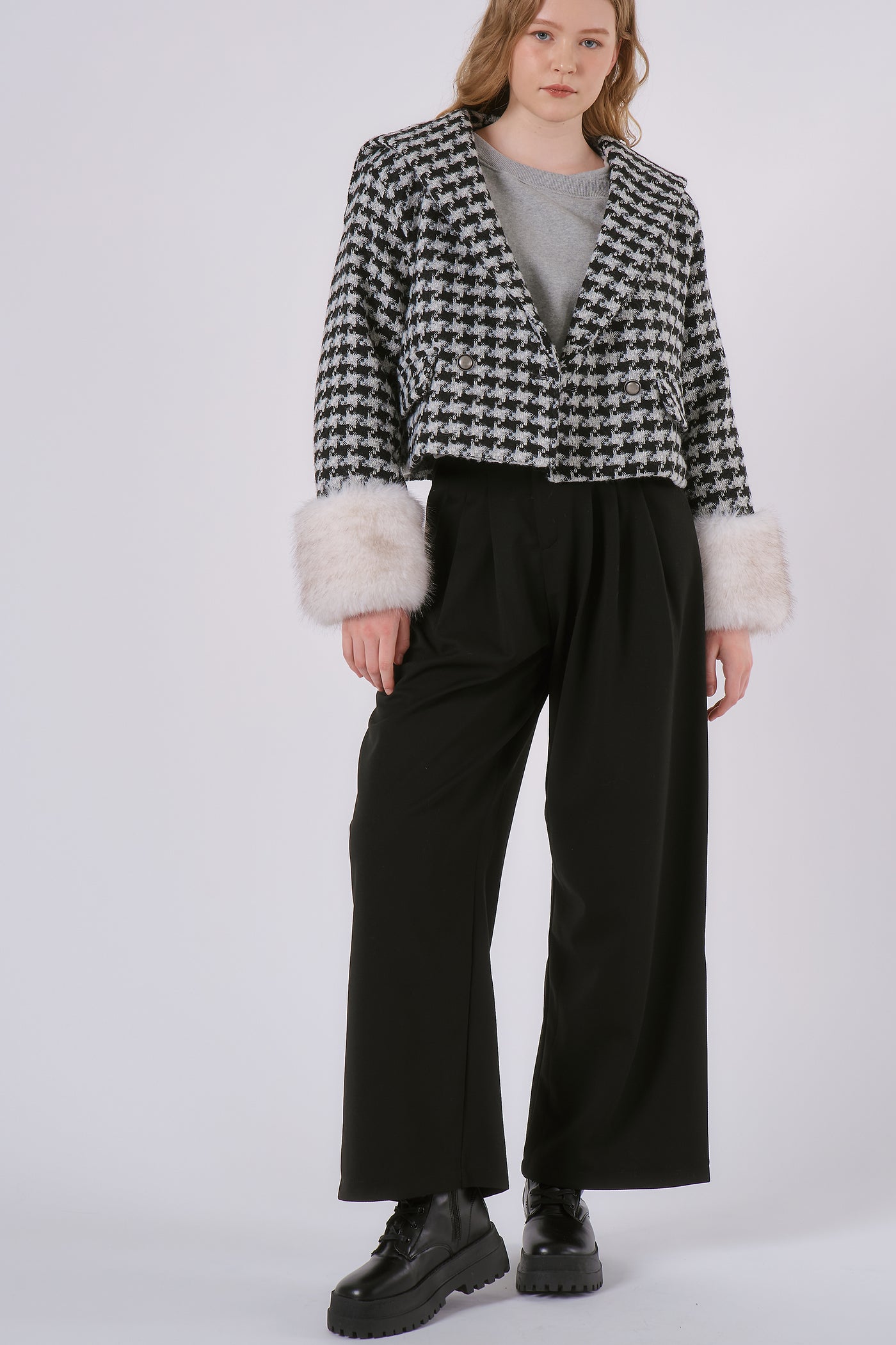 Poline Faux Fur Houndstooth Jacket