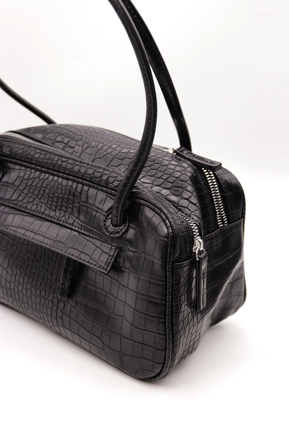 Black sold faux croc shoulder bag